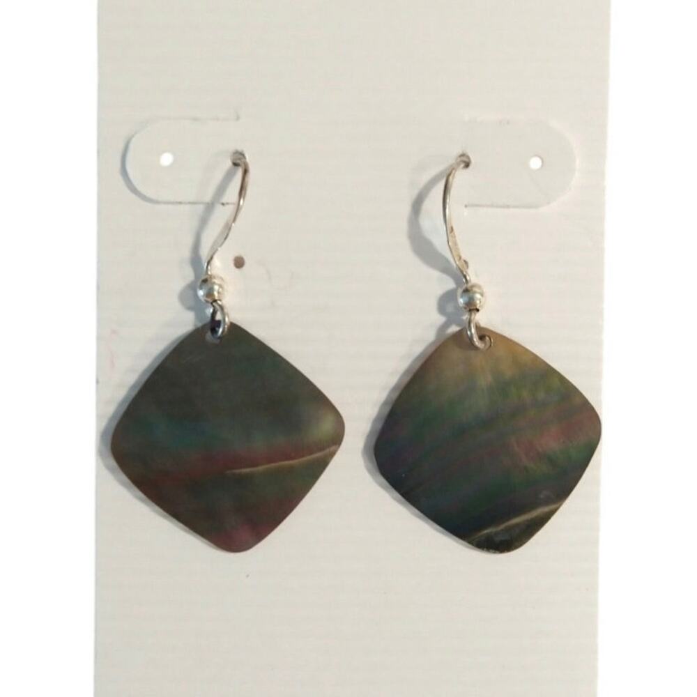 MO 925 Sterling Silver Dangle Drop Earrings Abalone Shell Square Hook Signed Lot